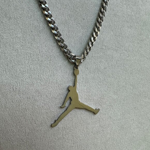 Jordan Other - Jordan Jumpman Pendant Necklace - MJ - Silver Plated - 22" Cuban Chain